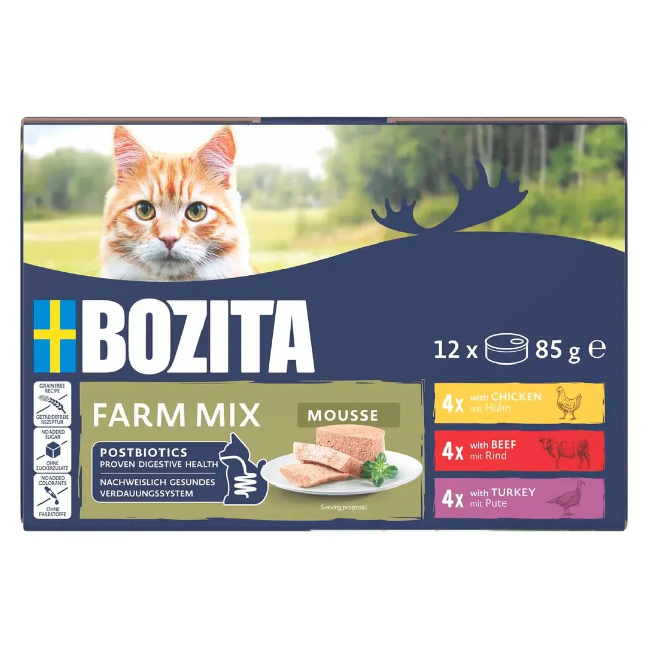 Bozita Mousse Mixedfarm 12x85 g - Kylling, Okse & Kalkun til Kat